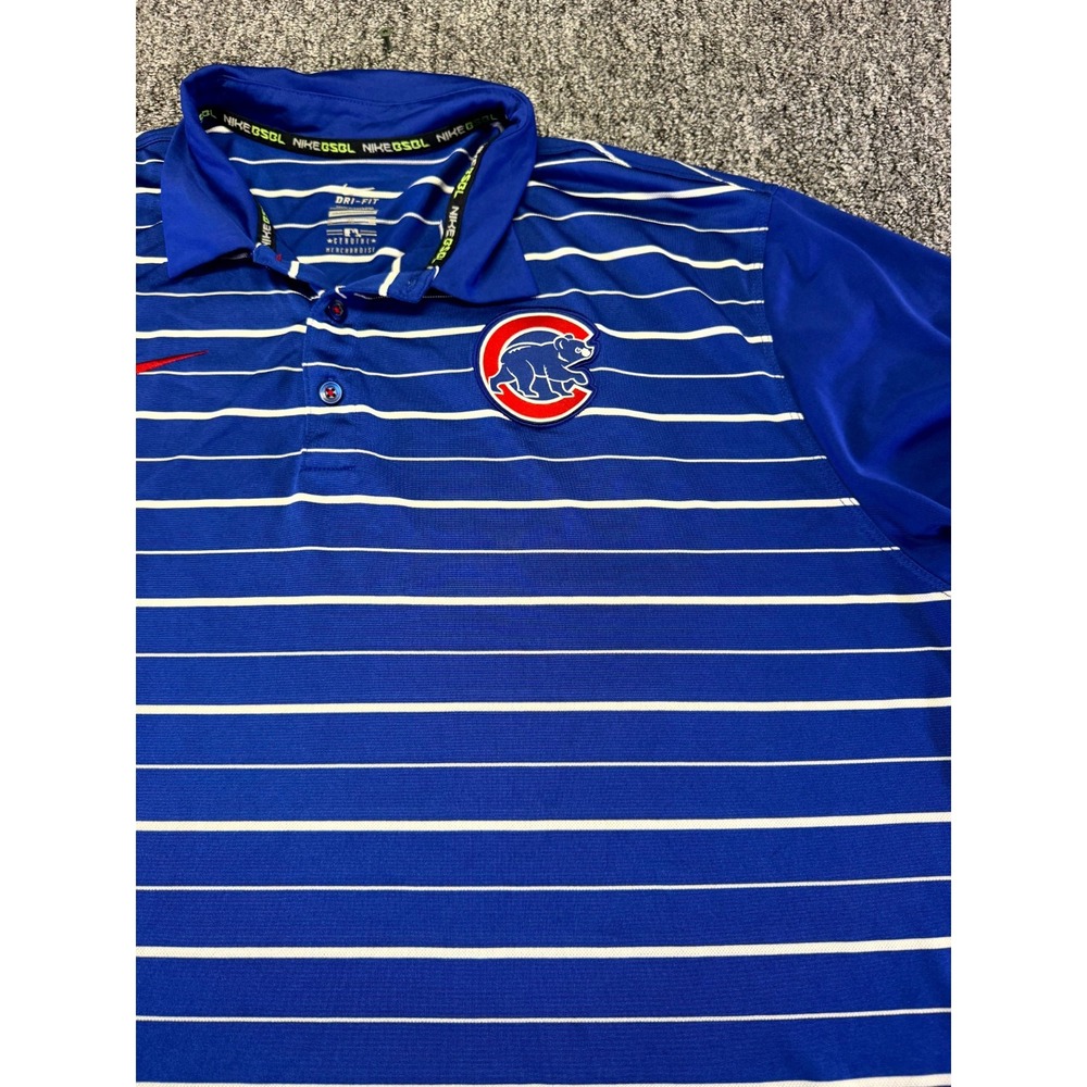 Nike Polo Chicago Cubs Mens XL Blue Striped Dri-Fit MLB Logo Shirt - Picture 5 of 16